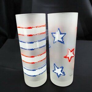 Dartington Tumbler Stripes Patriotic Set 2 Highball‎ Tumblers Drinking  Glasses
